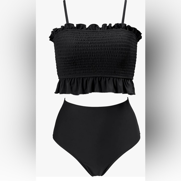 RXRXCOCO Womens Shirred Bandeau Bikini Cute 2-Piece Swimsuit Off Shoulder Size M - Picture 3 of 8